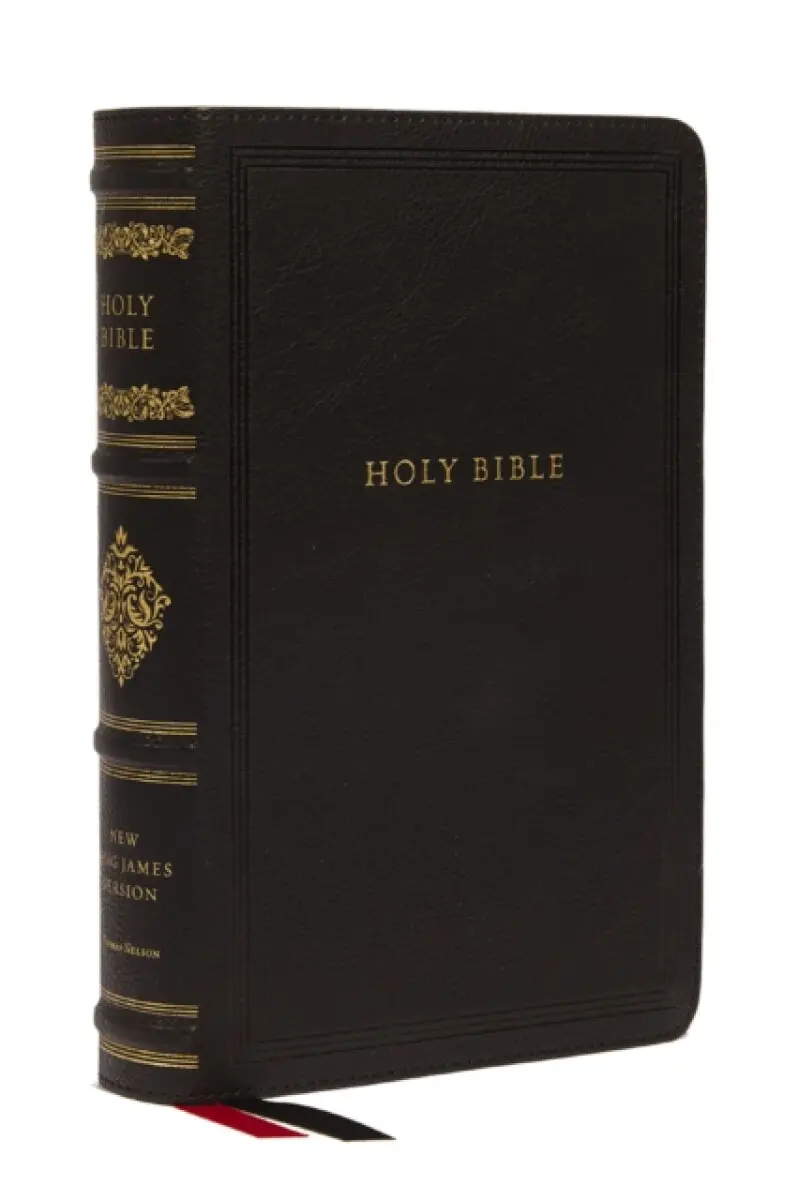 NKJV Large Print Reference Bible, Black Leathersoft, Red Letter, Comfort Print, Thumb Indexed (Sovereign Collection) - Thomas Nelson