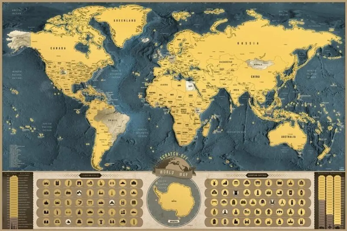Stírací mapa světa Deluxe Coffee edice