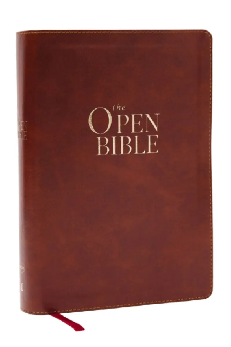 The Open Bible: Read and Discover the Bible for Yourself (NKJV Brown Leathersoft, Red Letter, Comfort Print) - Thomas Nelson
