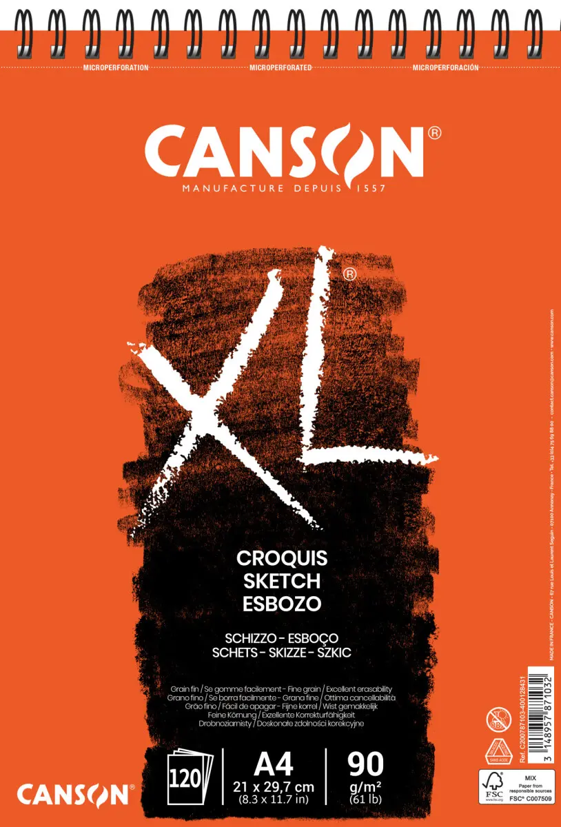 Kreslicí blok CANSON XL Croquis 90 g/m² A4, 120 listů, spirála nahoře