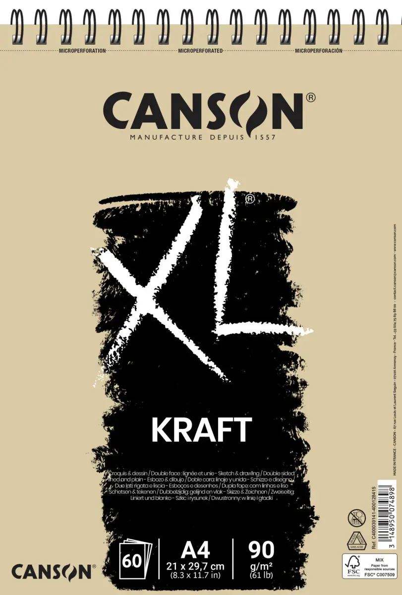 Canson XL Kraftový skicák 90 g/m² 60 listů A4 se spirálovou vazbou