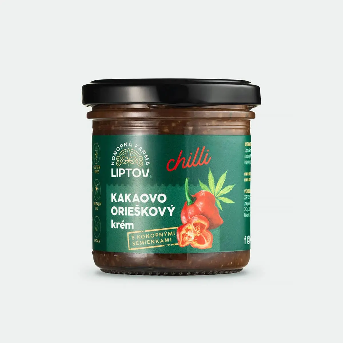 Konopná farma Liptov Kakaovo-oříškový krém s konopnými semínky – Klasik s chilli