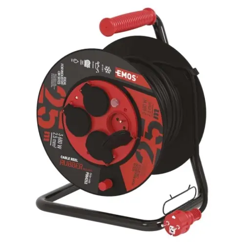 EMOS Gumový prodlužovací kabel na bubnu – 4 zásuvky, 25m, 2,5mm2 1908542500