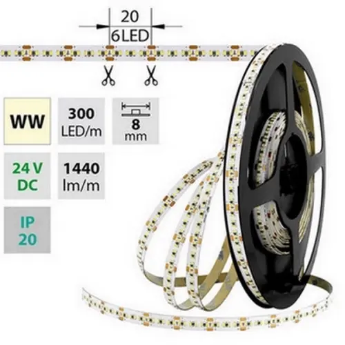 LED pásek McLED 24V teplá bílá š=8mm IP20 18W/m 300LED/m SMD2216 ML-126.736.60.0