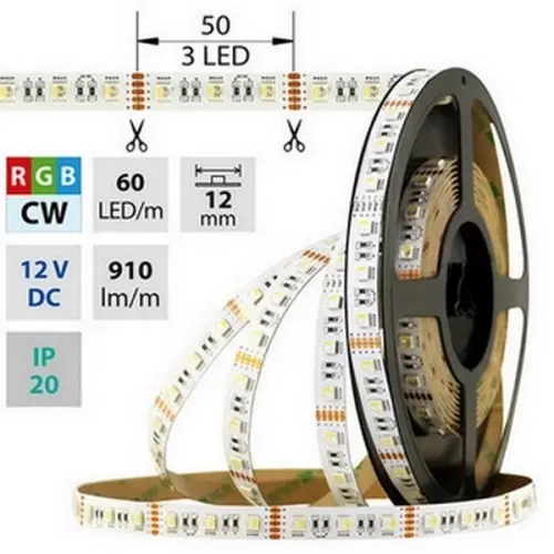 LED pásek McLED 12V RGBW CW studená bílá 12mm IP20 19,2W/m ML-123.634.60.0 (5m)