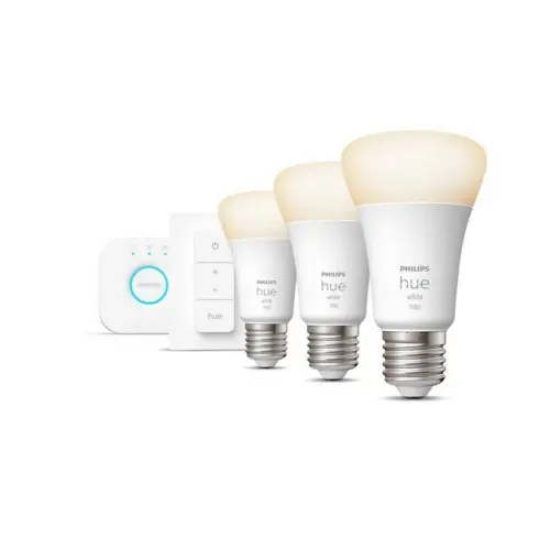 PHILIPS HUE Hue Bluetooth LED White set 3ks žárovek Philips + Hue Bridge můstek + dálkový ovladač Hue Switch 8719514289130 E27 A60 9,5W 1055lm 2700K stmívatelné