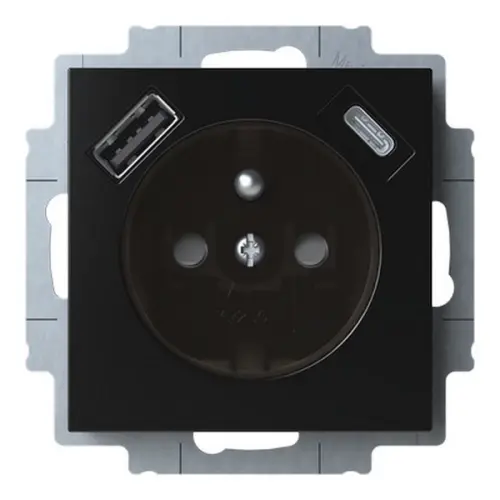 ABB Levit M zásuvka onyx/kouřová černá s USB nabíjením 5569H-A32357 63 s clonkami 2CHH693257A4063