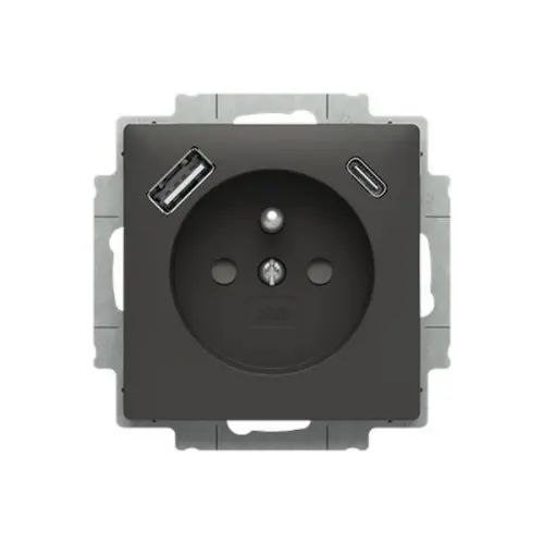 ABB Zoni zásuvka s nabíjením USB-A/C matná černá 5569T-A32357 237 s clonkami 2CHT693257A4237