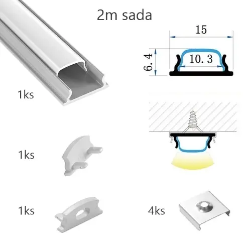 Sada hliníkového profilu s matným difuzorem KM24-S-MK-P 2m
