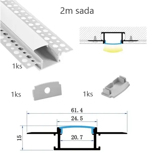 Sada hliníkového profilu s matným difuzorem KM81-S-MK-P 2m