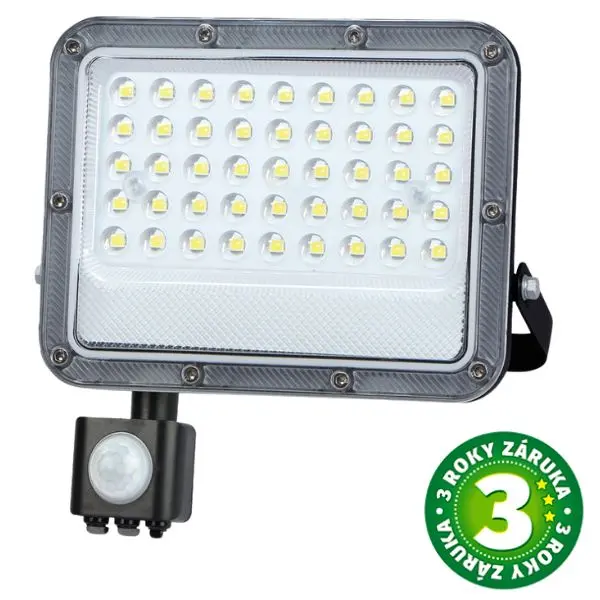 Prémiový ultratenký LED reflektor s čidlem pohybu šedý 30W 2600lm, studená, 3 roky záruka