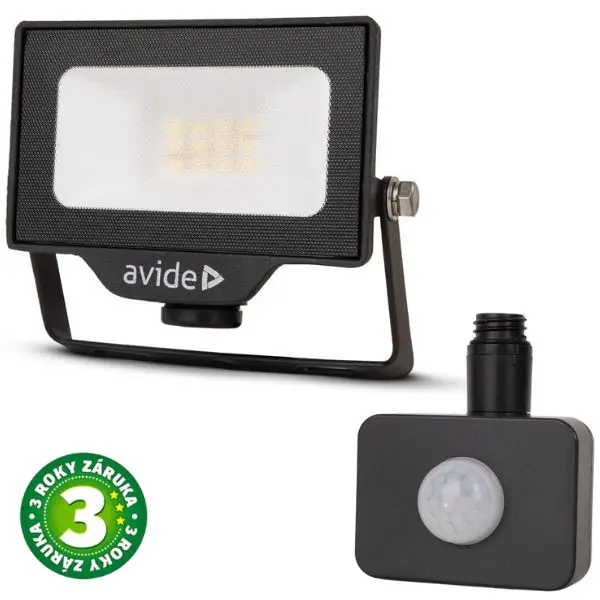 Prémiový ultratenký LED reflektor černý 10W 1000lm, denní, s čidlem pohybu, 3 roky
