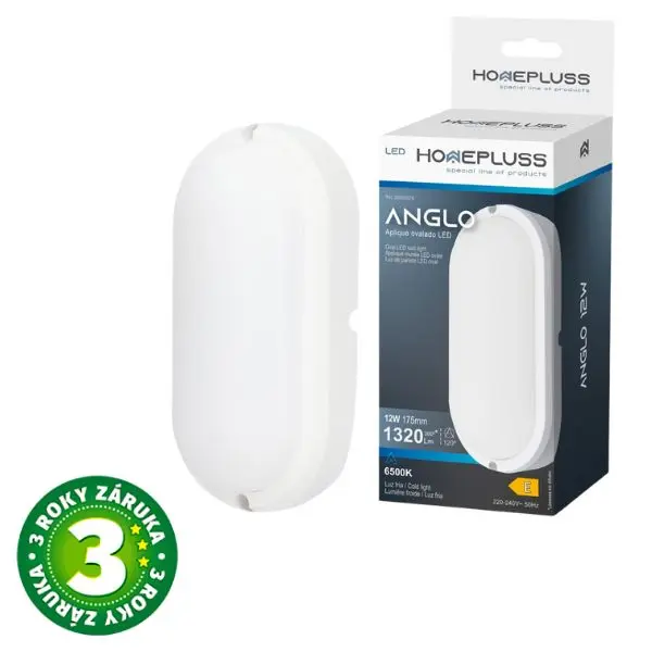 Prémiové LED venkovní osvětlení Anglo ovál do mokra IP65 12W 960lm studená, 3 roky