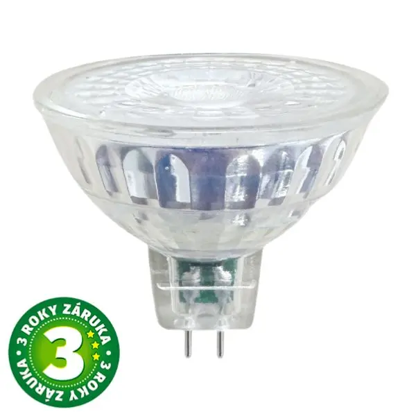 Prémiová LED žárovka MR16 5,5W 445lm 12V, skleněná, denní, ekv. 38W, 3 roky záruka