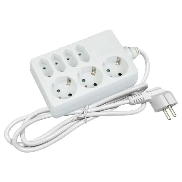 SCHUKO prodlužovací kabel - 7 zásuvek (3+4), 1,5m, bílý 3G1.5