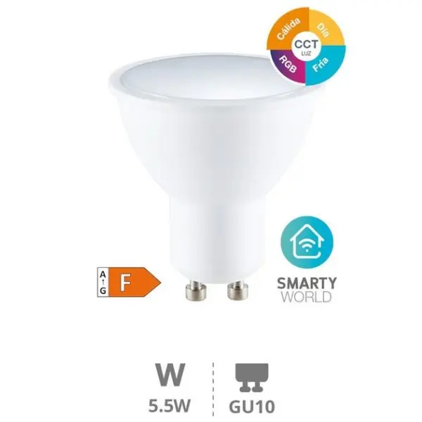 Chytrá LED žárovka GU10 5,5W 400lm RGB + CCT, stmívatelná, s aplikací na mobil