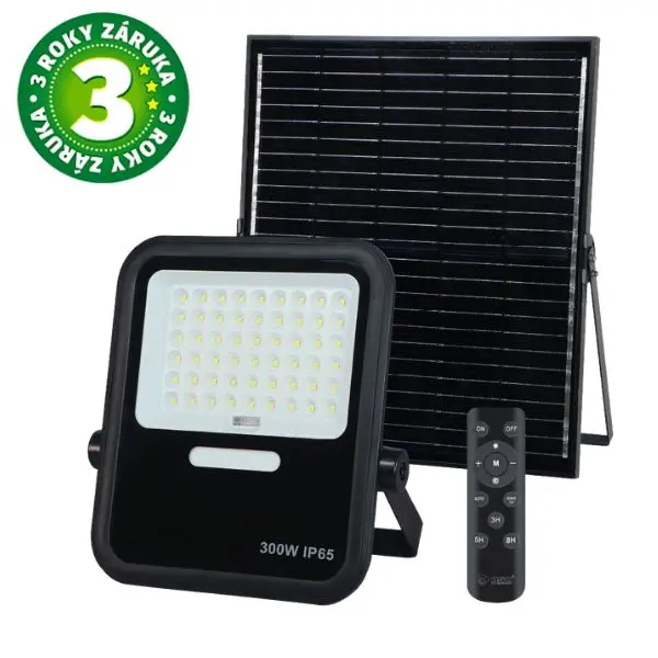 Venkovní solární LED reflektor 300W, 2400lm, studená bílá, samostatný solární panel, DO