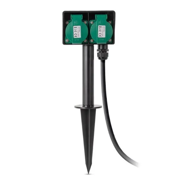 SCHUKO zahradní zásuvka zapichovací do země - 2 zásuvky, 5m kabel, IP44, 3G1.5