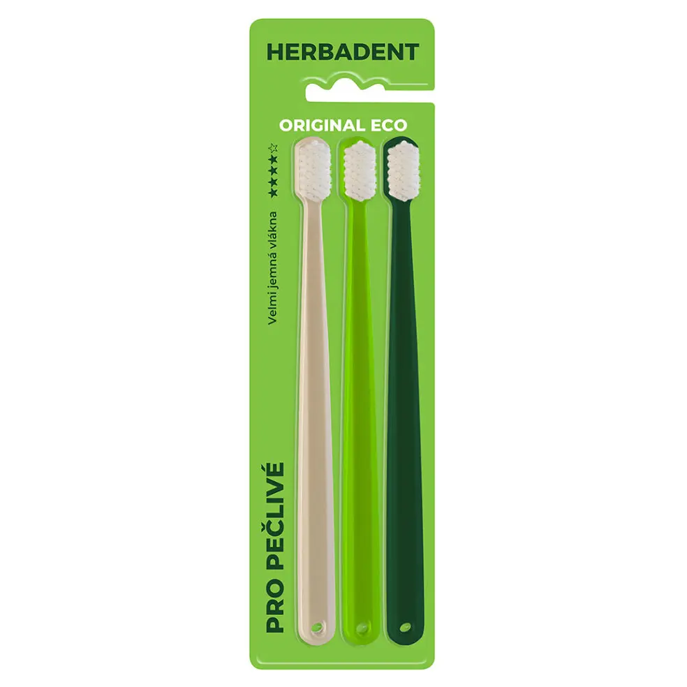 Herbadent ORIGINAL ECO 4* zubní kartáček, velmi jemná vlákna, 3 ks