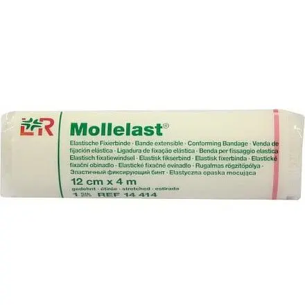 Obinadlo Elastické Fixační - Mollelast 12cmx4m,jednotlivě v celofánu,ref 14414,1ks