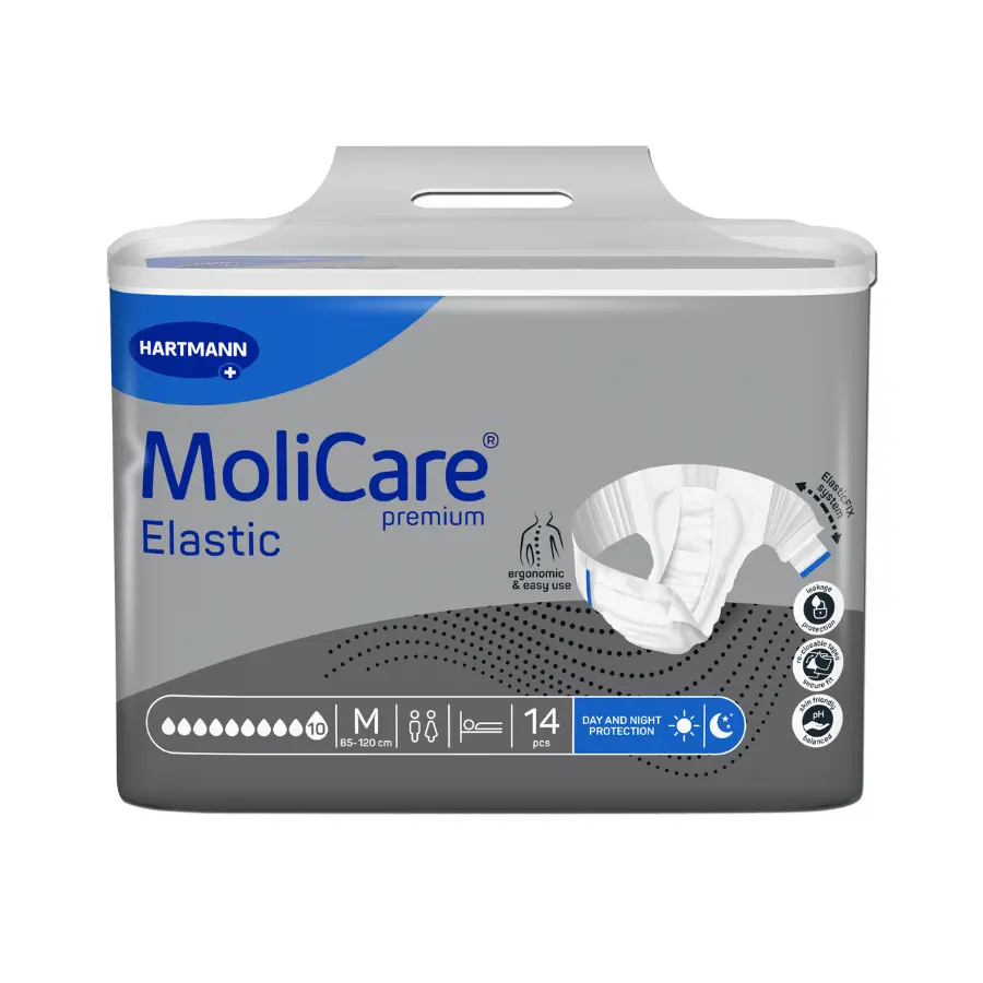 KALHOTKY ZALEPOVACÍ MOLICARE ELASTIC 10 KAPEK M BOKY 85-120CM,3696ML,14KS