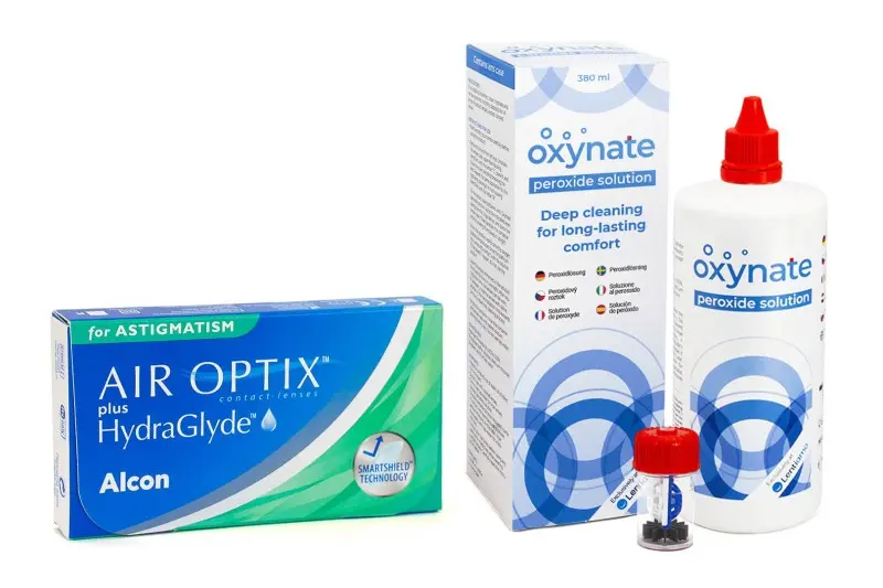 Alcon Air Optix Plus Hydraglyde for Astigmatism (6 čoček) + Oxynate Peroxide 380 ml s pouzdrem