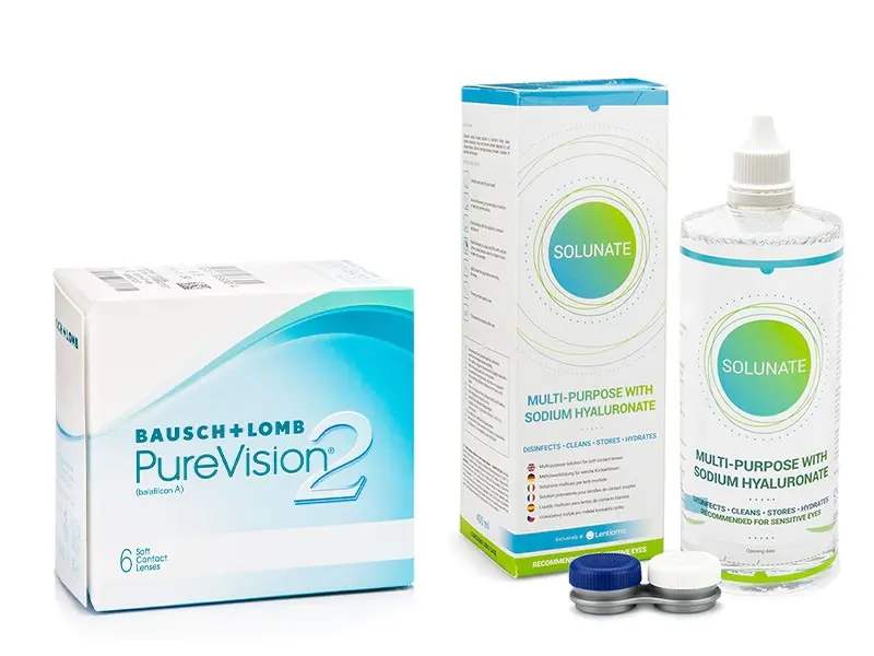 Bausch & Lomb PureVision 2 (6 čoček) + Solunate Ⓢ Multi-Purpose 400 ml s pouzdrem
