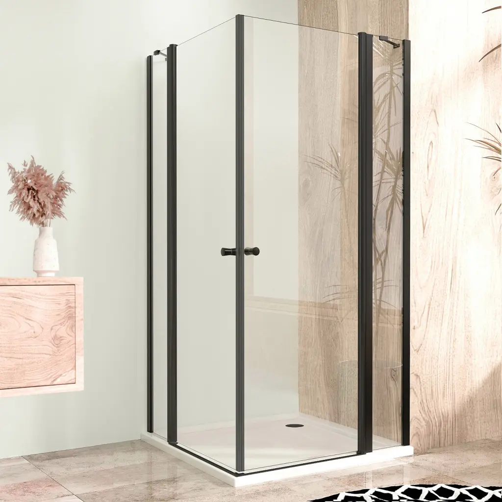 WellMall Sprchová zástěna 95x95, čtvercová, čirá, černá (80+20/80+20) - ALFA LINE DUE 8595703851230