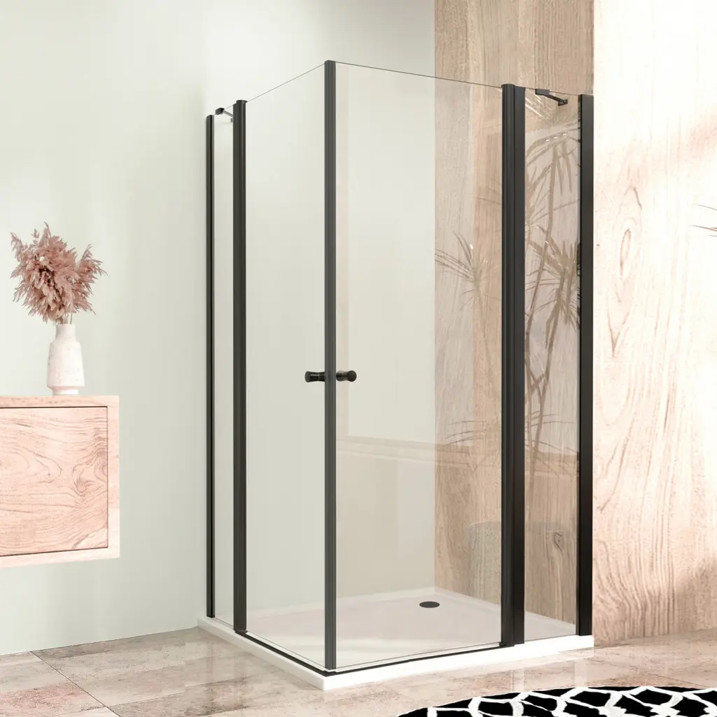 WellMall Sprchová zástěna 105x85, obdélníková, čirá, černá (60+30/80+30) - ALFA LINE DUE 8595703849398