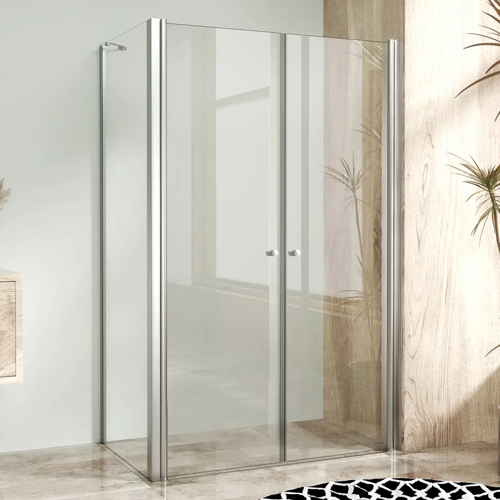 WellMall Sprchová zástěna s dvoukřídlými dveřmi 140x80, obdélníková, čiré, chrom - BETA COMBI 8595703856716