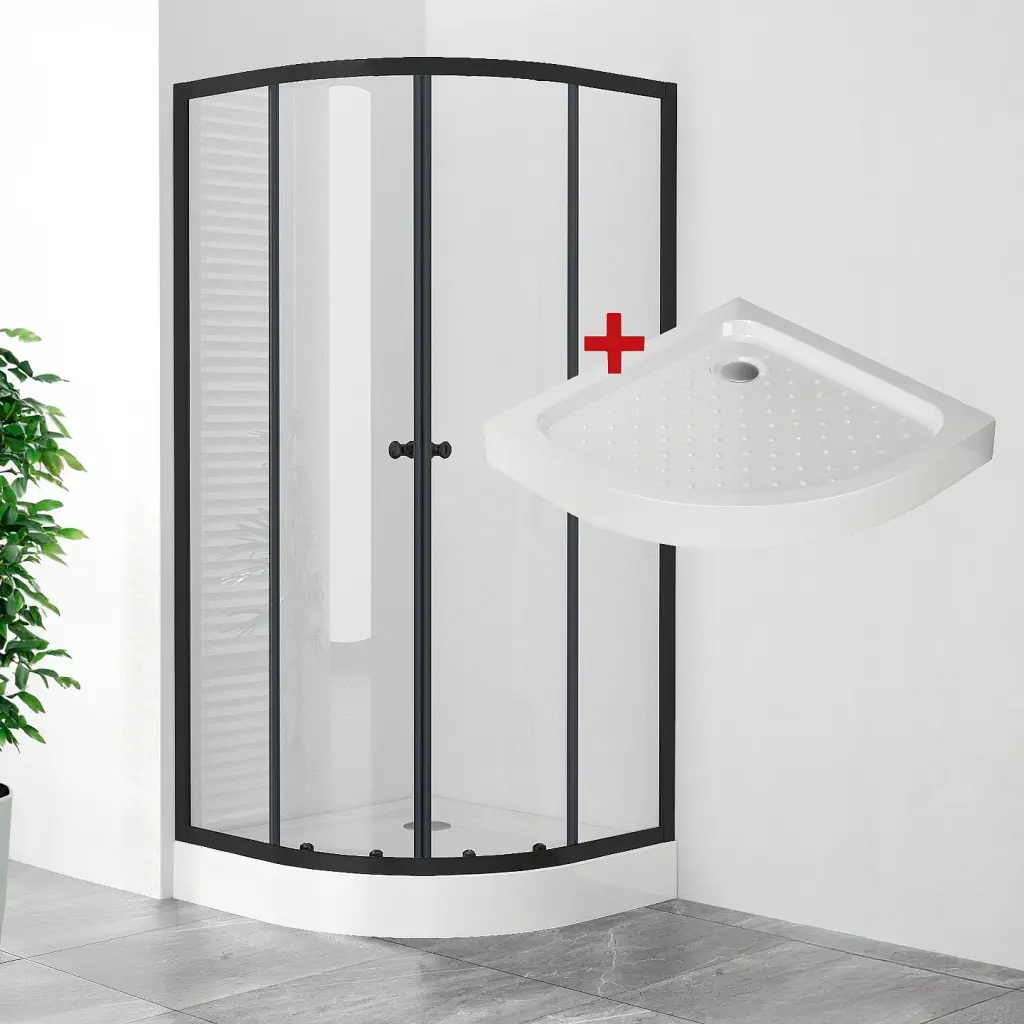 WellMall POINT BLACK LOR 80 Clear Čtvrtkruhový sprchový kout s akrylátovou vaničkou 8595703848049