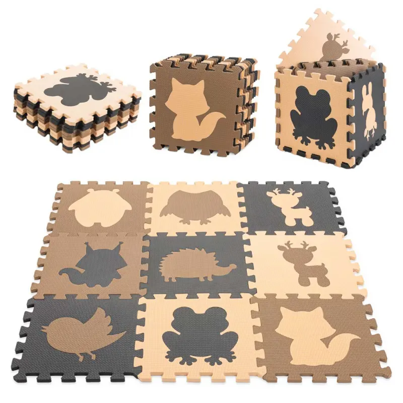 Pěnová podložka - puzzle pro děti 9 ks béžovo-hnědo-černá 85cm x 85cm x 1cm