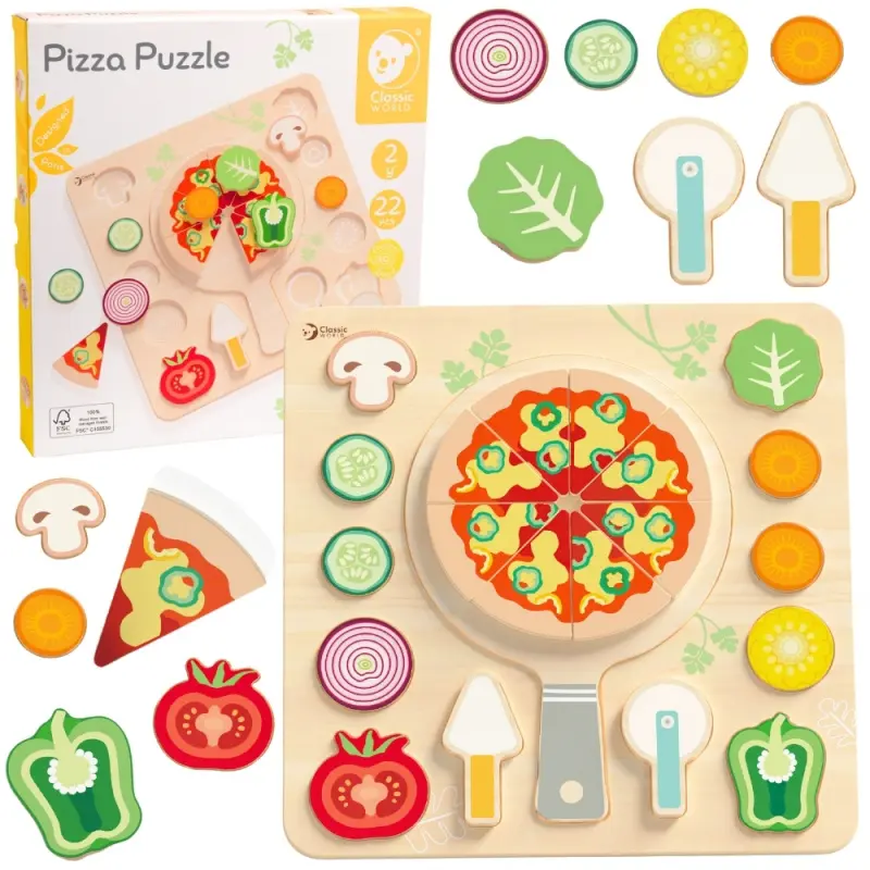 Classic world dřevěná pizza na krájení puzzle zelenina 22 ks
