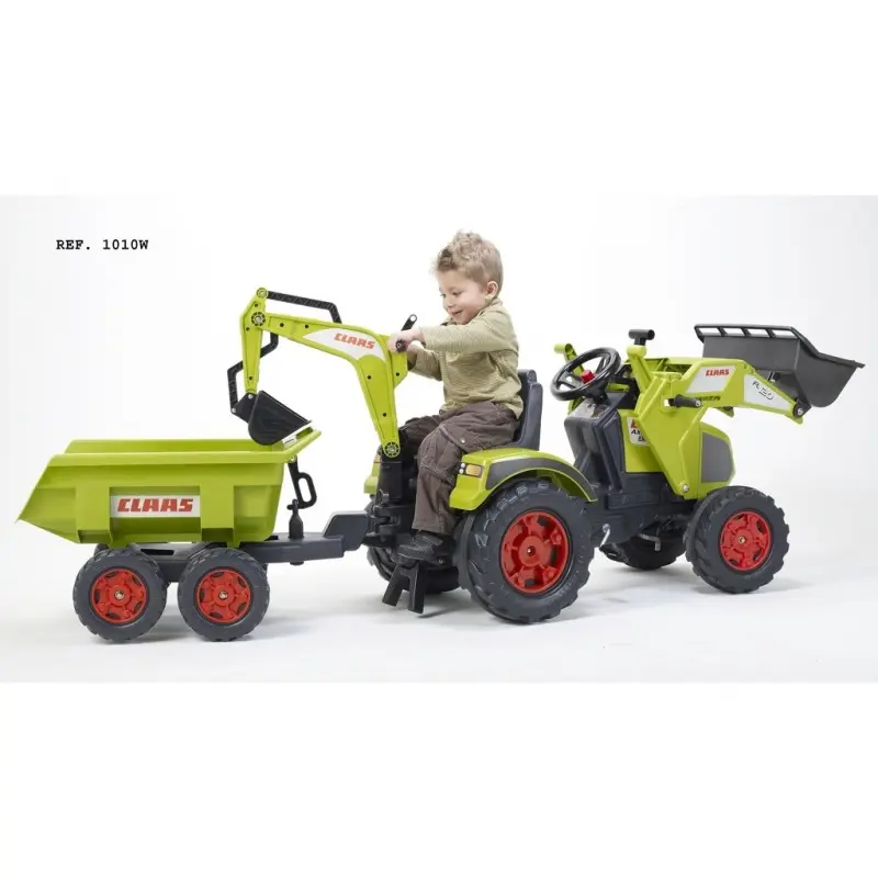 Falk Traktor Claas Axos šlapací s přední i zadní lžící + valník s vlečkou