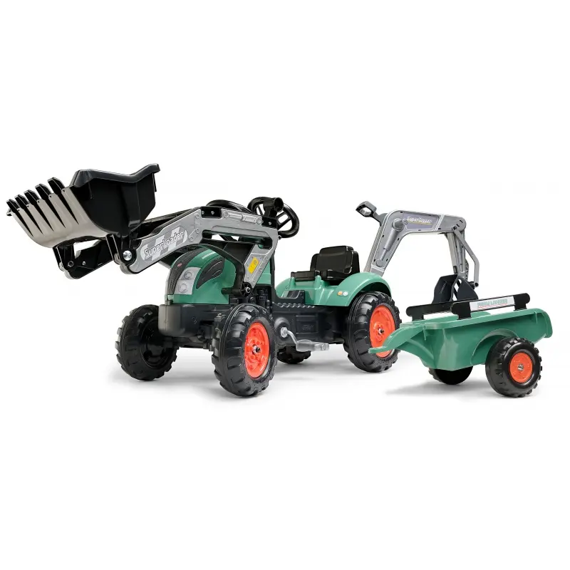 Falk Šlapací traktor Vintage 2054N se lžící, bagrem a přívěsem, zelený