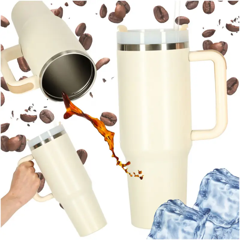 Termohrnek se slámkou a uchem termos 1200ml krémový
