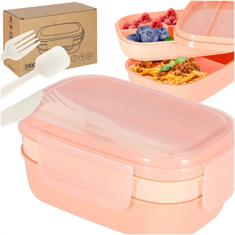 Lunch box snídaňové krabička s přihrádkami dělená 1900ml meruňková