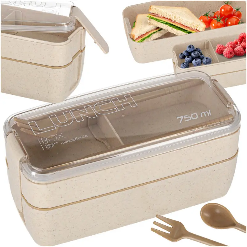 Lunch box snídaňové krabička s přihrádkami dělená 750ml béžová