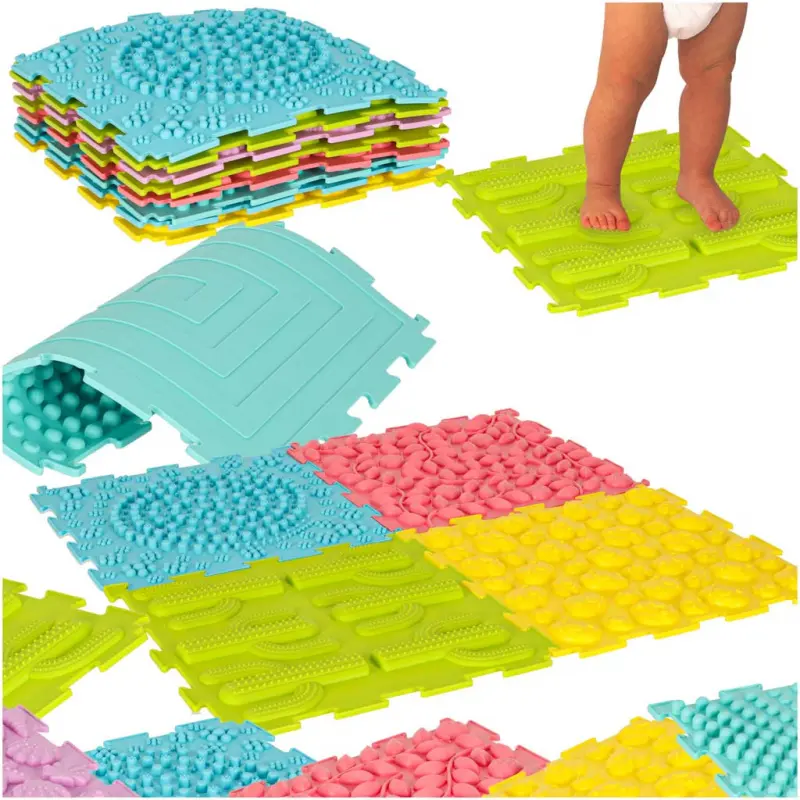 Sensorické puzzle montessori na masáž chodidel 8 ks pastelové