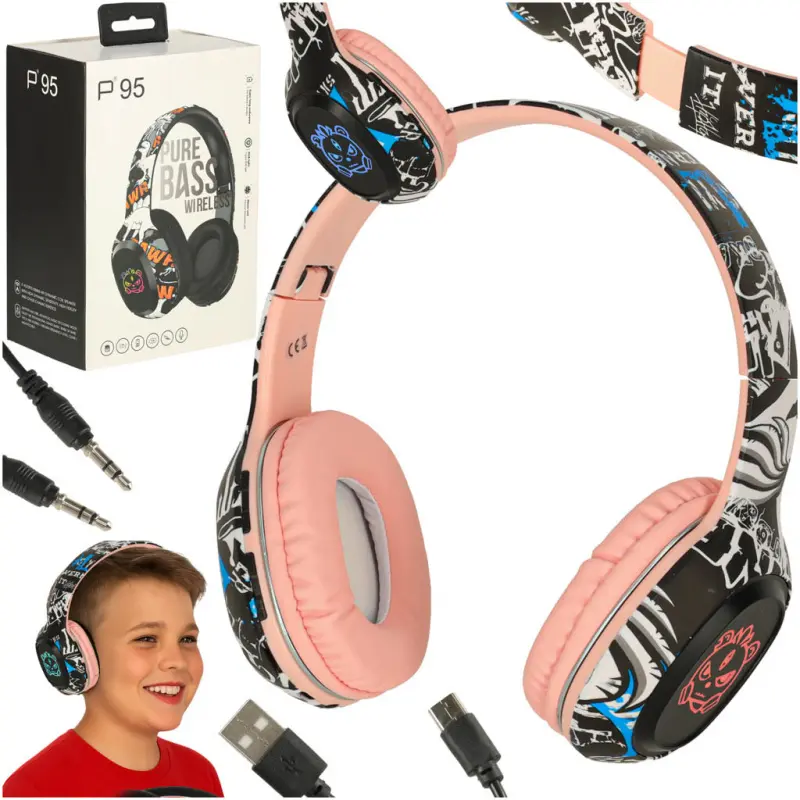 Sluchátka bezdrátová na uši Bluetooth Gaming Sport růžová