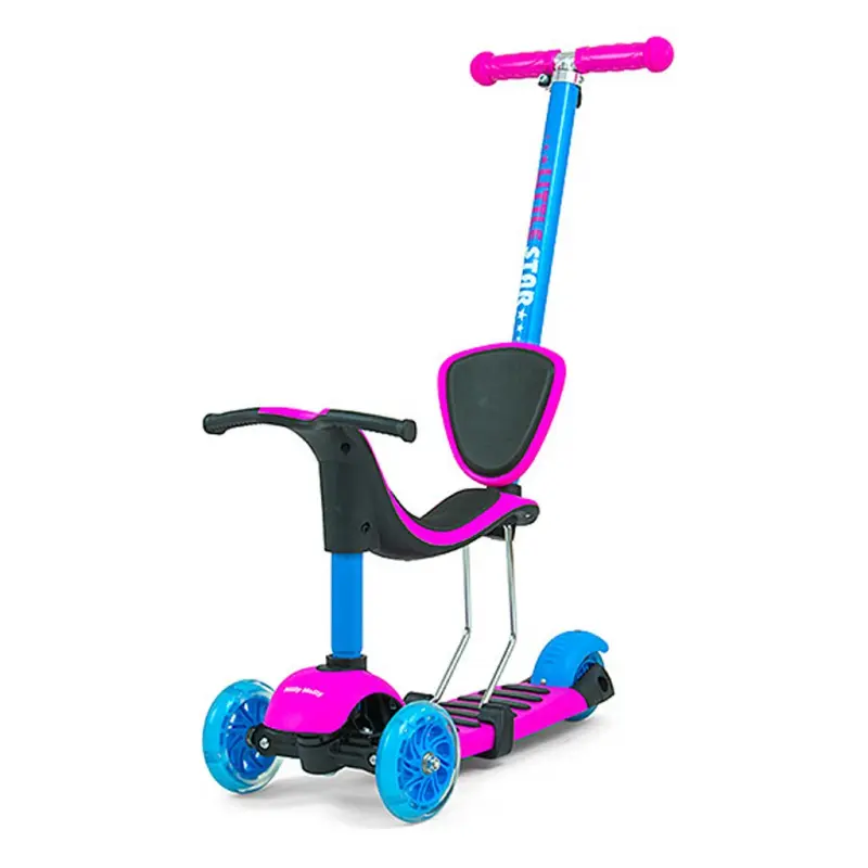 Milly Mally Dětská koloběžka Little Star Pink-blue s vodicí tyčí