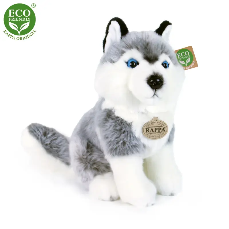Plyšový pes husky sedící 30 cm ECO-FRIENDLY