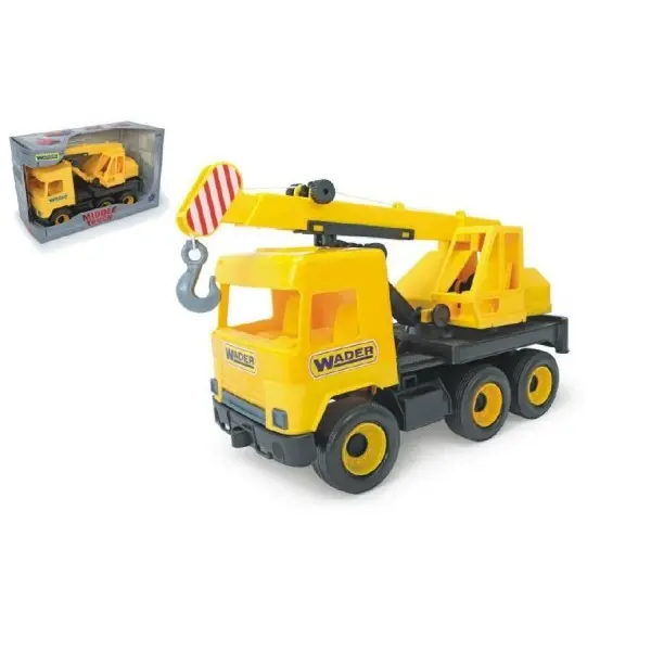 Wader Auto middle Truck jeřáb plast 40 cm žlutý
