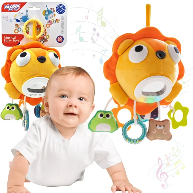 Woopie baby plyšový lev interaktivní mazlíček hudební s přívěsky a kousátky