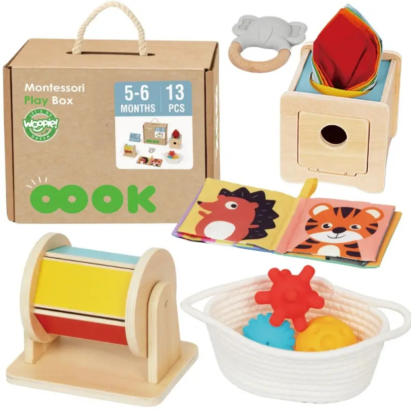Woopie Green box XXL montessori edukativní 6v1 senzorický 5-6 měsíců 13 ks FSC