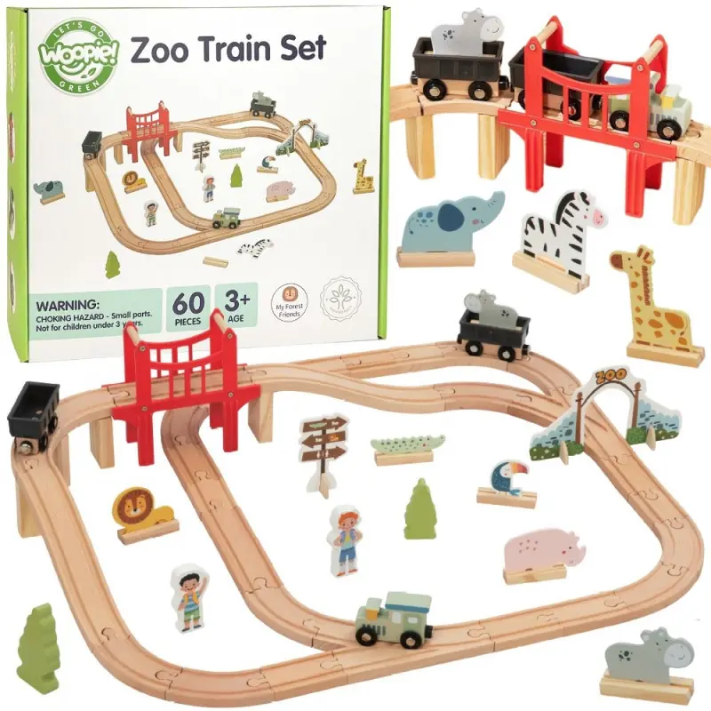 Woopie Green dřevěná železnice zoo sada XL vlak na magnet dráha 60 ks FSC