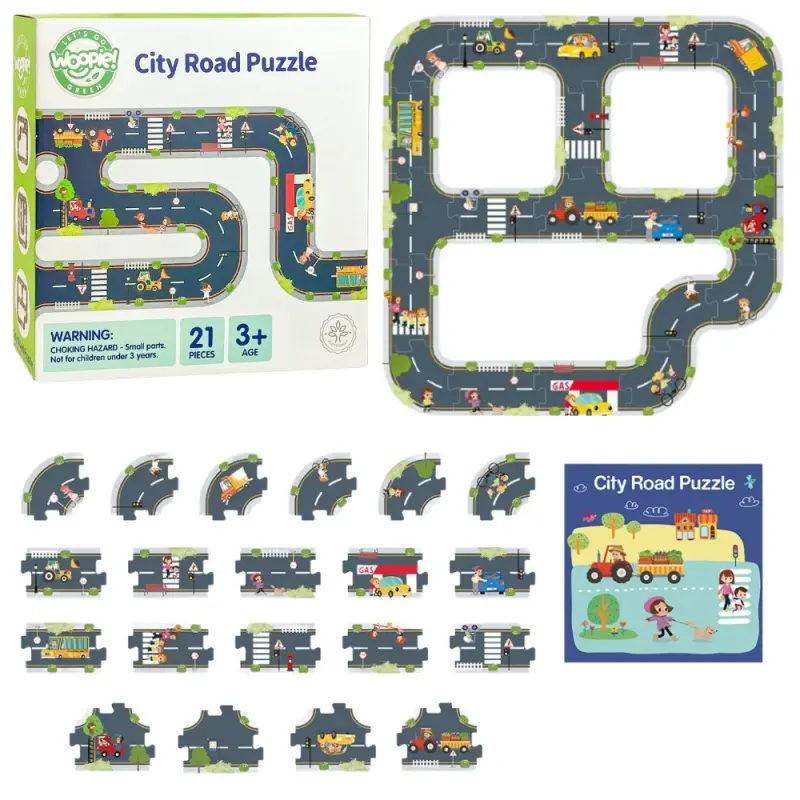 Woopie GREEN Dětské silniční puzzle Highway Mock-up 21 ks Certifikát FSC