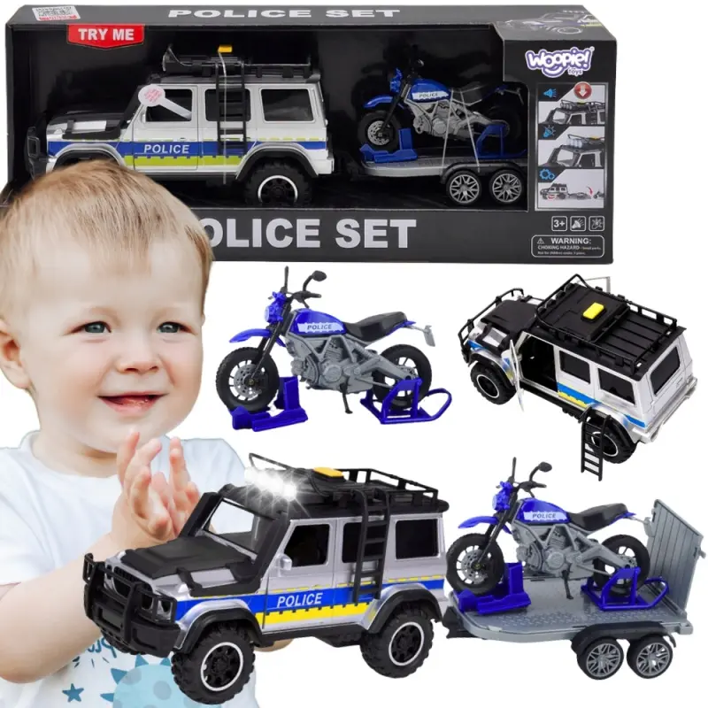 Woopie sada auto terénní policejní s přívěsem na motocykl