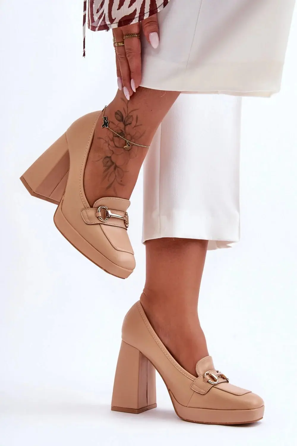Dámské lodičky na sloupkovém podpatku M047 / 185452 Béžová - Sweet Shoes béžová 38