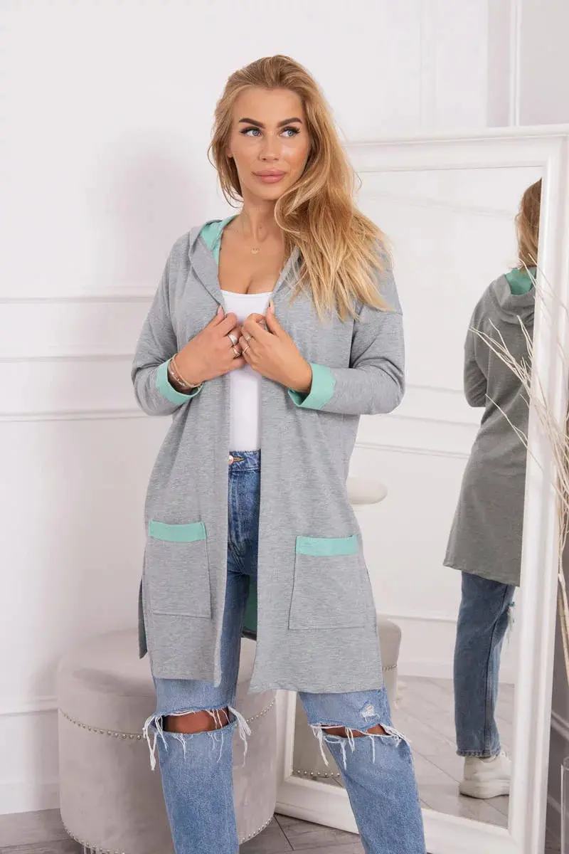 Dvoubarevná pelerína s kapucí 21679 mint+šedá - Kesi one size